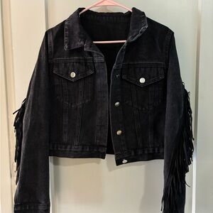 Black Fringe Denim Jacket